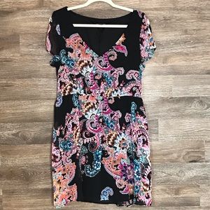 Express Black and Multicolor Paisley Midi Dress